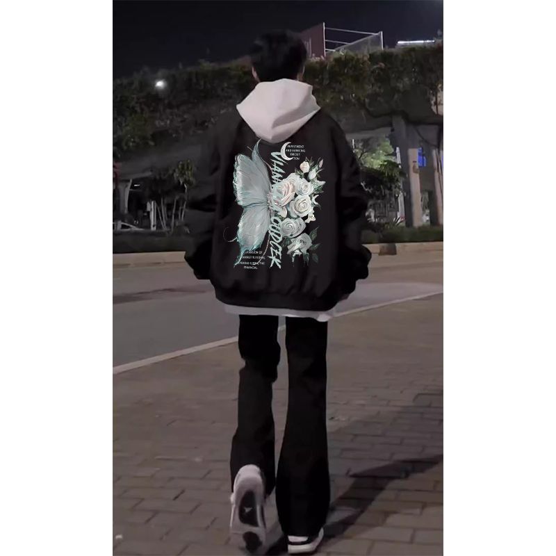 美式复古花卉棒球服外套男春秋季新款潮牌高街设计感小众飞行夹克