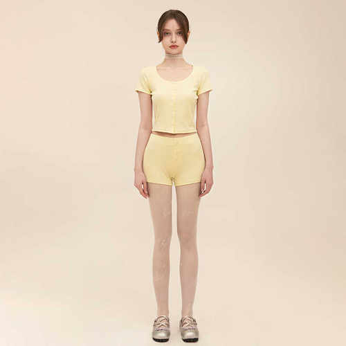 U型领刺绣高腰短款针织开衫