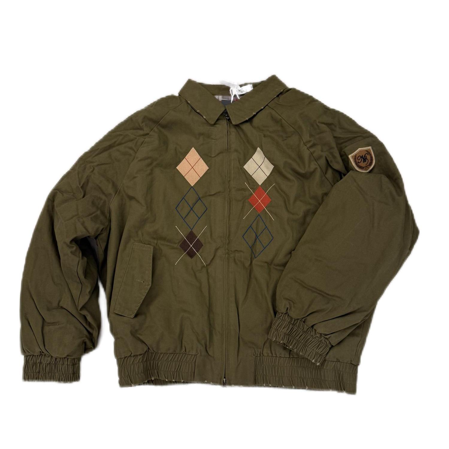 NNOVA 25冬款复古飞行夹克菱格纹刺绣短外套工装夹克棉服外套