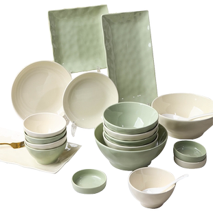 高级感碗具套装小清新陶瓷碗盘筷家用2人情侣碗碟套装米饭碗盘子