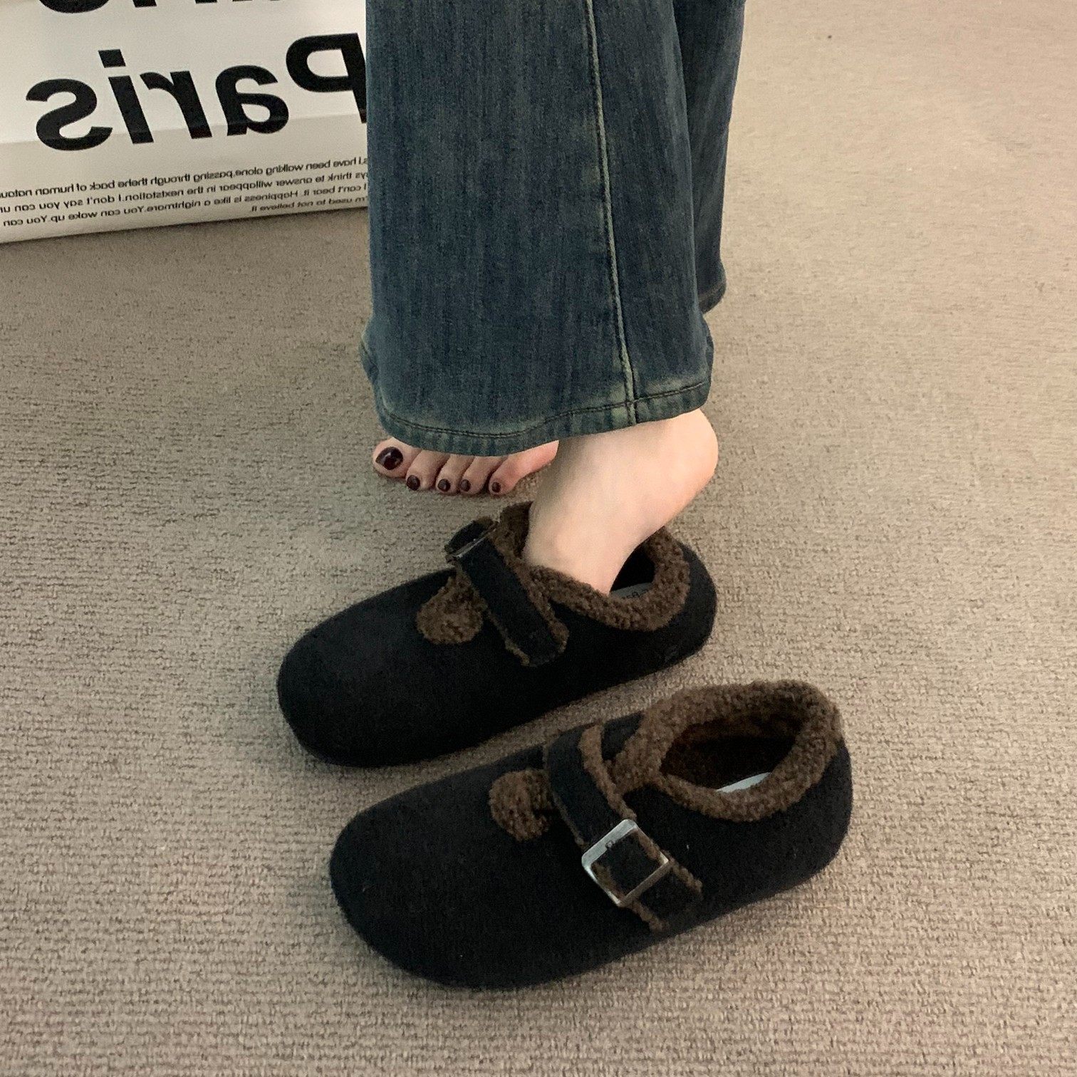 春季毛呢深口圆头黑色加绒玛丽珍单鞋女秋冬新款复古保暖勃0125ud,女鞋,勃肯鞋/软木鞋,淘宝优惠券,粉丝福利购,淘宝优惠卷