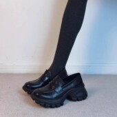 松糕底一脚蹬乐福鞋 春季 厚底小黑色0201k 新款 法式 女皮鞋 2026年季