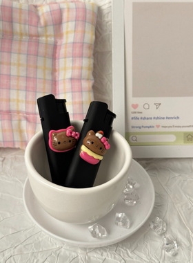 K猫黑色粉焰一次性打火机可爱卡通系列黑皮大头送女友高级感便携