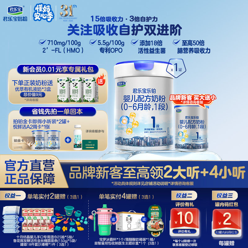 【乐铂铂金卡】君乐宝乐铂1段婴儿配方牛奶粉0-6个月808g*1罐