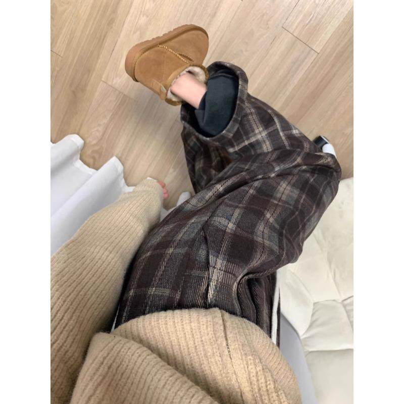 咖色格子阔腿裤女2025春秋新款加绒垂感拖地裤高腰宽松显瘦直筒裤,女装/女士精品,休闲裤,淘宝优惠券,粉丝福利购,淘宝优惠卷