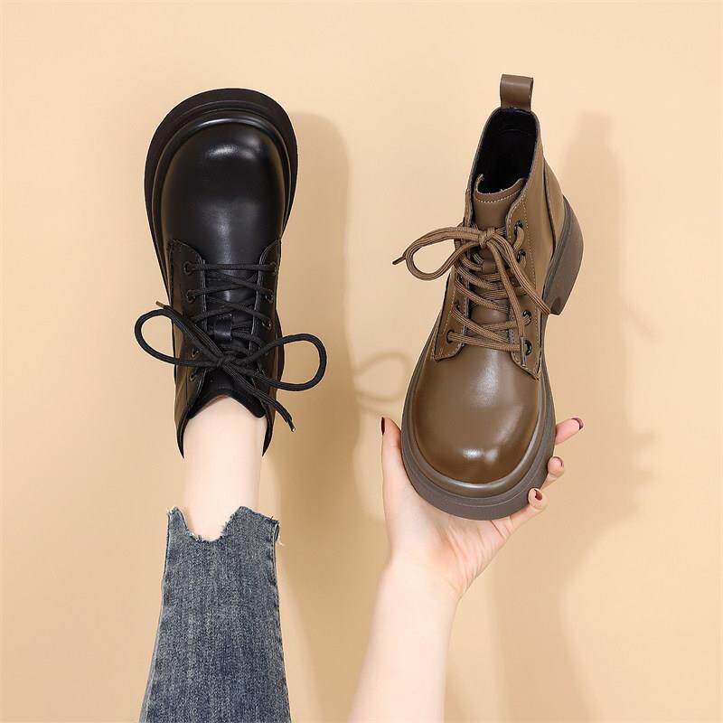 真皮厚底马丁靴女鞋2025新款秋冬英伦风低帮单靴增高超火机车短靴