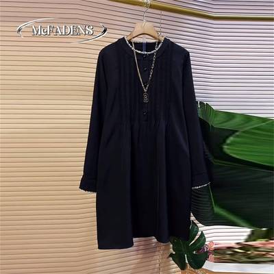 香港宽松遮肚大码女装气质赫本风显瘦上衣法式立领长袖中长款大衫