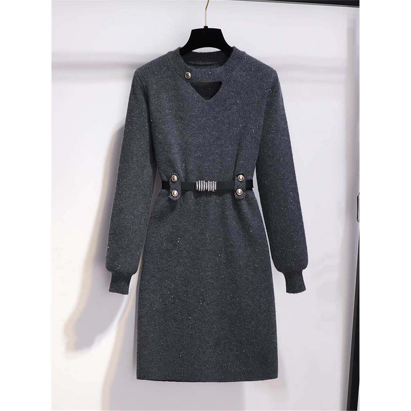 Ocnltiy毛衣连衣裙新款女秋冬季小个子中长款内搭打底裙针织裙子