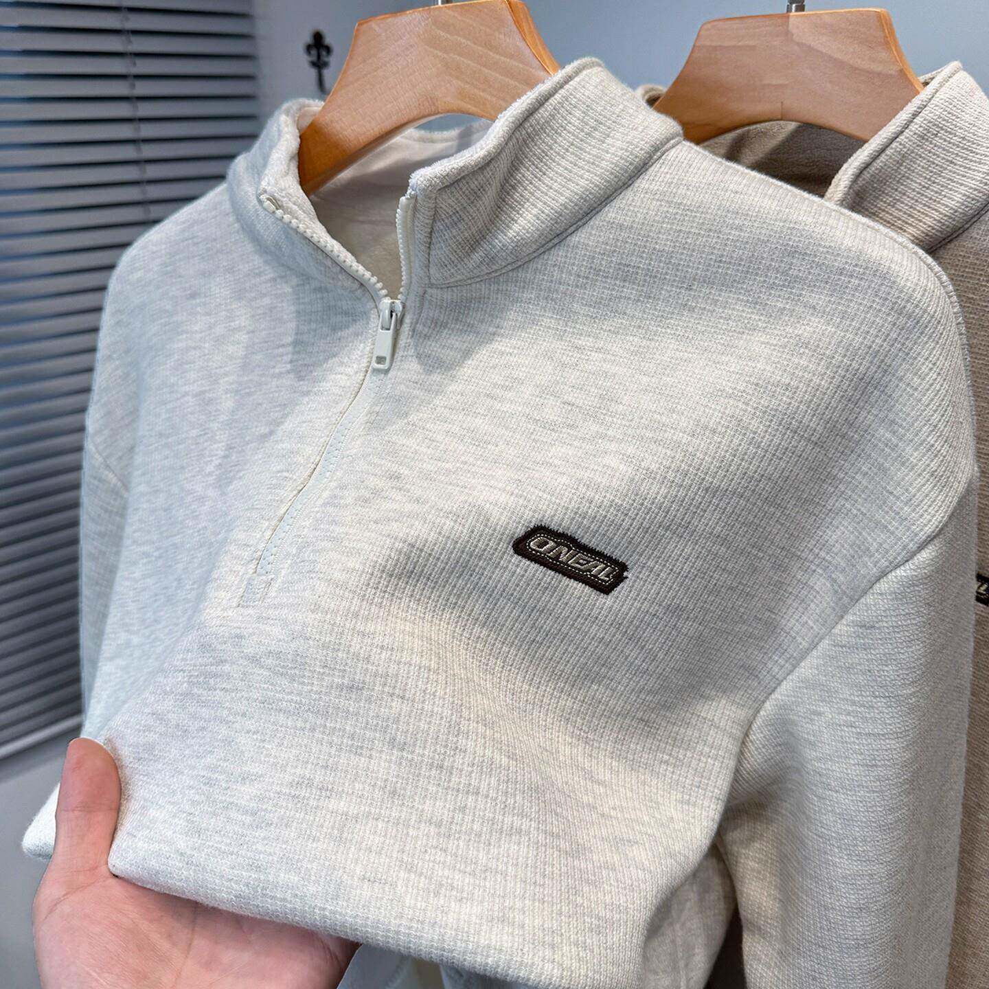 MAROLIO~高端重磅卫衣男拉炼半高领秋冬季加绒加厚休闲百搭打底衫