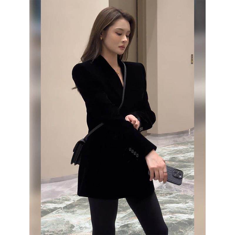 欧洲站秋装女2025新款气质高级感通勤黑色西装外套设计感小众西服