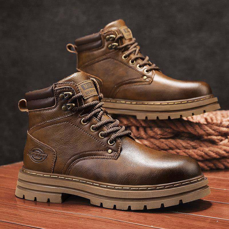 马丁靴男款2025新款冬季英伦真皮中帮登山工装鞋高帮加绒加厚棉鞋