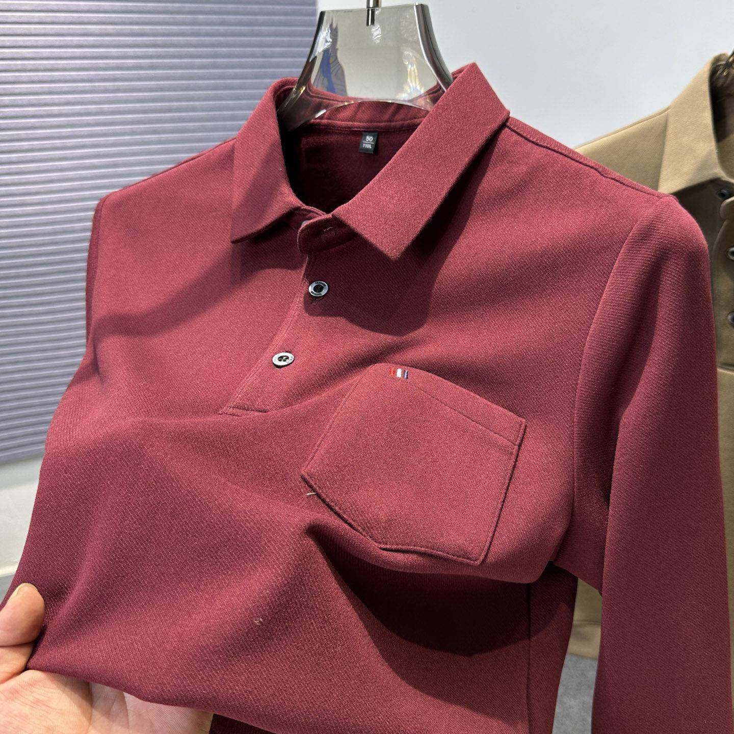 MAROLIO~高端德绒打底衫男秋冬季潮流百搭磨毛翻领长袖t恤polo衫