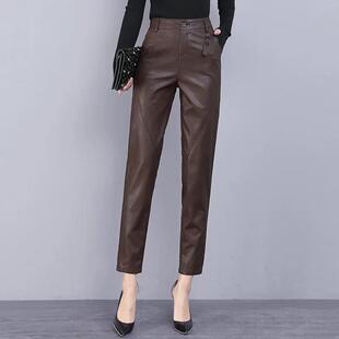 九分绵羊皮裤女2025秋冬季新款高腰显瘦哈伦裤小脚休闲加绒裤子