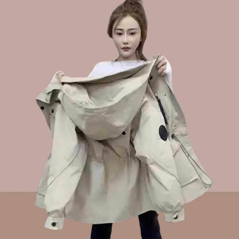 香港大码连帽冲锋衣外套女2025春秋新款抽绳收腰工装风衣夹克上衣,女装/女士精品,常规大码外套,淘宝优惠券,粉丝福利购,淘宝优惠卷