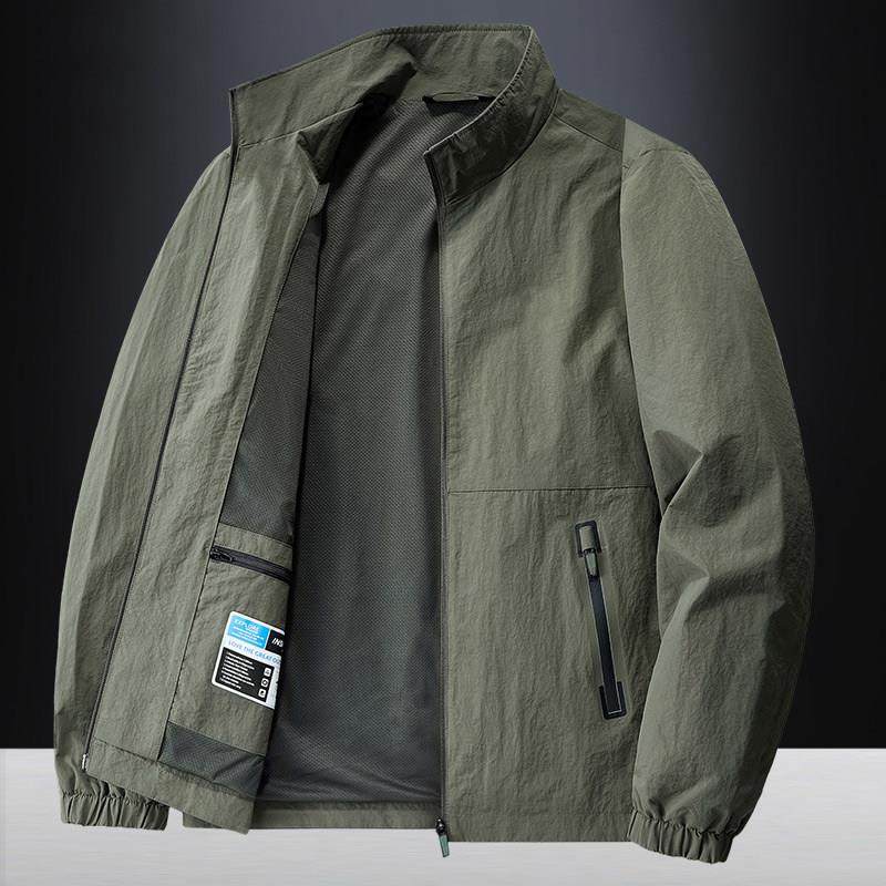 春秋季新款户外休闲冲锋衣男薄款速干立领运动夹克多口袋功能外套