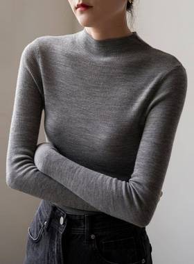 韩国半高领打底衫女2025秋冬中领灰色高级感上衣修身内搭针织毛衣