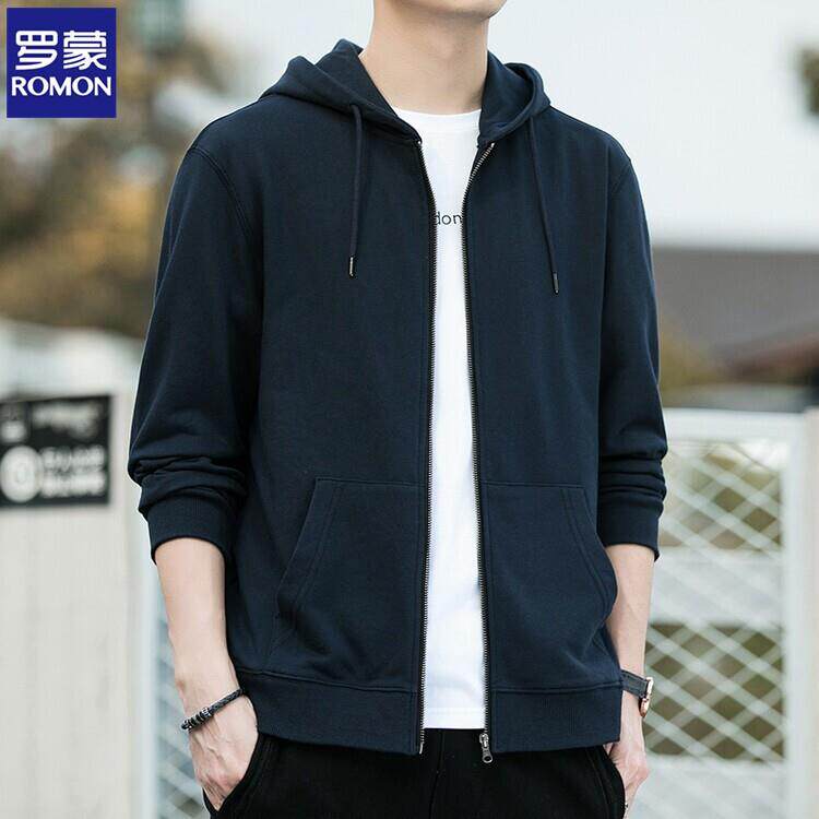 罗蒙品牌专柜连帽卫衣男士春秋新款纯棉宽松开衫夹克运动休闲外套