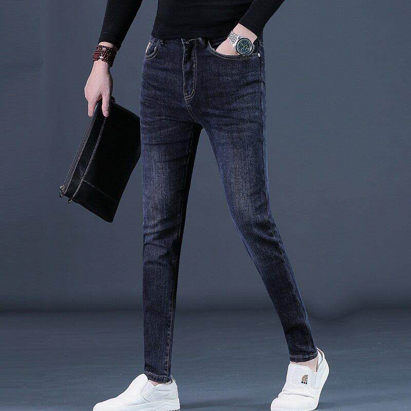 香港秋冬季牛仔裤男士韩版潮流修身小脚休闲长裤裤子潮牌百搭男裤