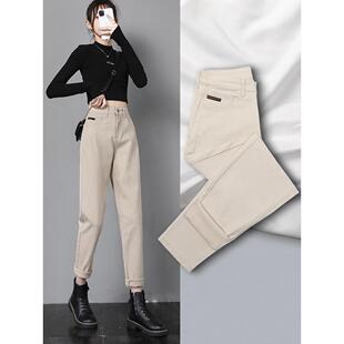 显瘦哈伦女士老爹裤 杏色高腰牛仔裤 直筒裤 2025年新款 子 女宽松秋季
