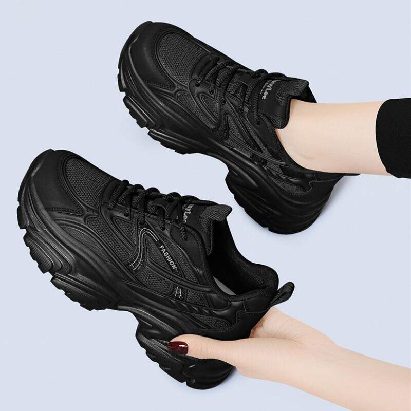 港风黑色厚底老爹鞋女显脚小2025新款春季舒适跑步运动时尚休闲鞋