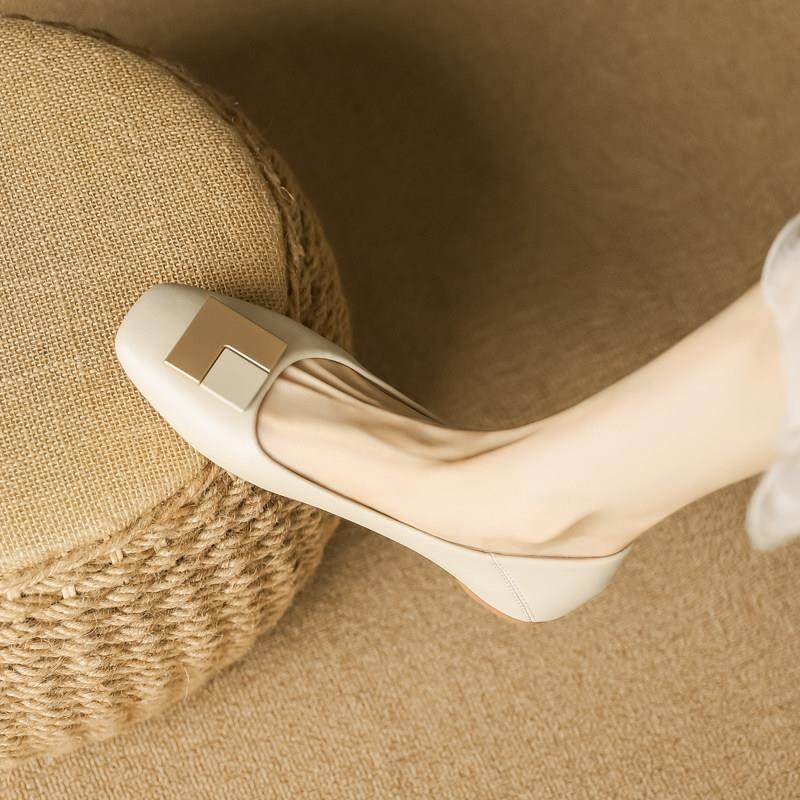 港风轻奢新款~方头平底单鞋女2024春秋真皮软皮浅口一脚蹬豆豆鞋,女鞋,浅口单鞋,淘宝优惠券,粉丝福利购,淘宝优惠卷