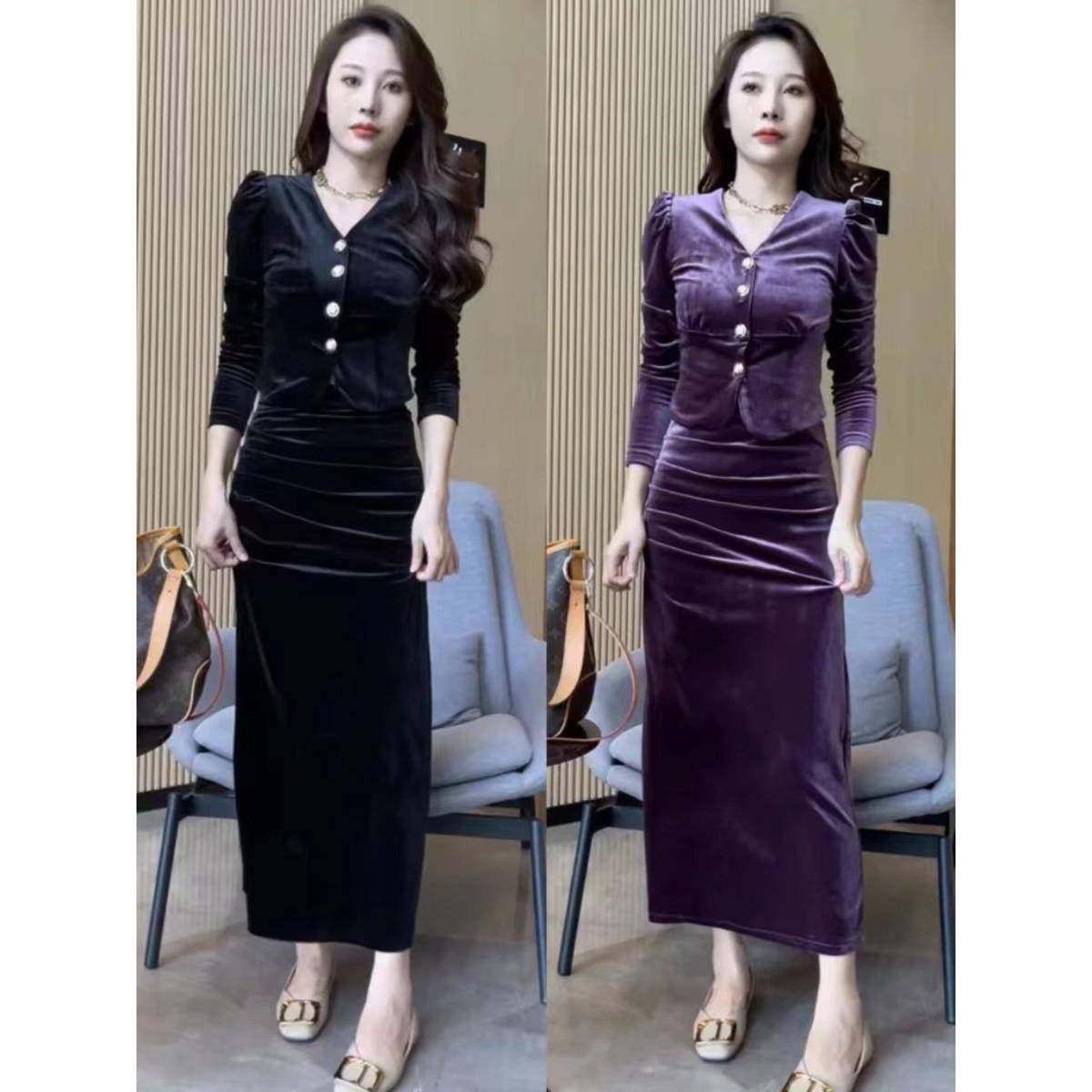 欧洲站时尚气质小香风丝绒套装女秋季显瘦长袖上衣半身裙两件套潮,女装/女士精品,时尚套装,淘宝优惠券,粉丝福利购,淘宝优惠卷