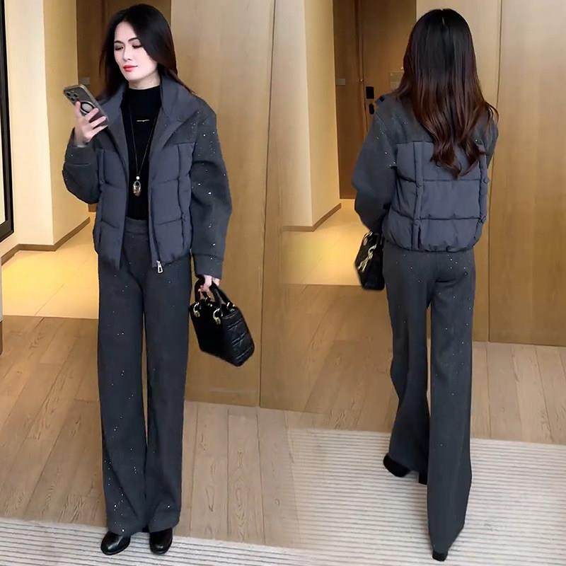 香港代购时尚棉服套装女冬季新款加厚保暖棉衣外套阔腿裤两件套潮,女装/女士精品,时尚套装,淘宝优惠券,粉丝福利购,淘宝优惠卷