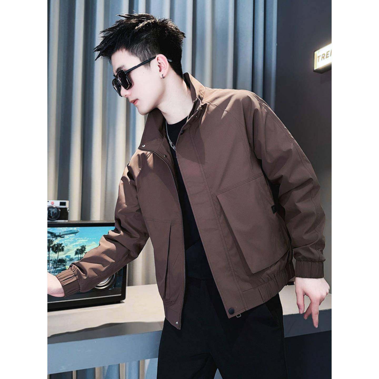 大口袋工装夹克男秋冬季高端潮牌立领痞帅上衣男士休闲百搭外套潮