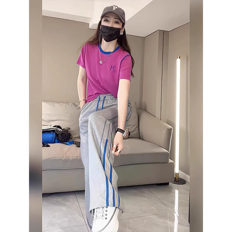 欧洲站休闲运动套装女2025年夏季新款小个子时尚洋气阔腿裤两件套