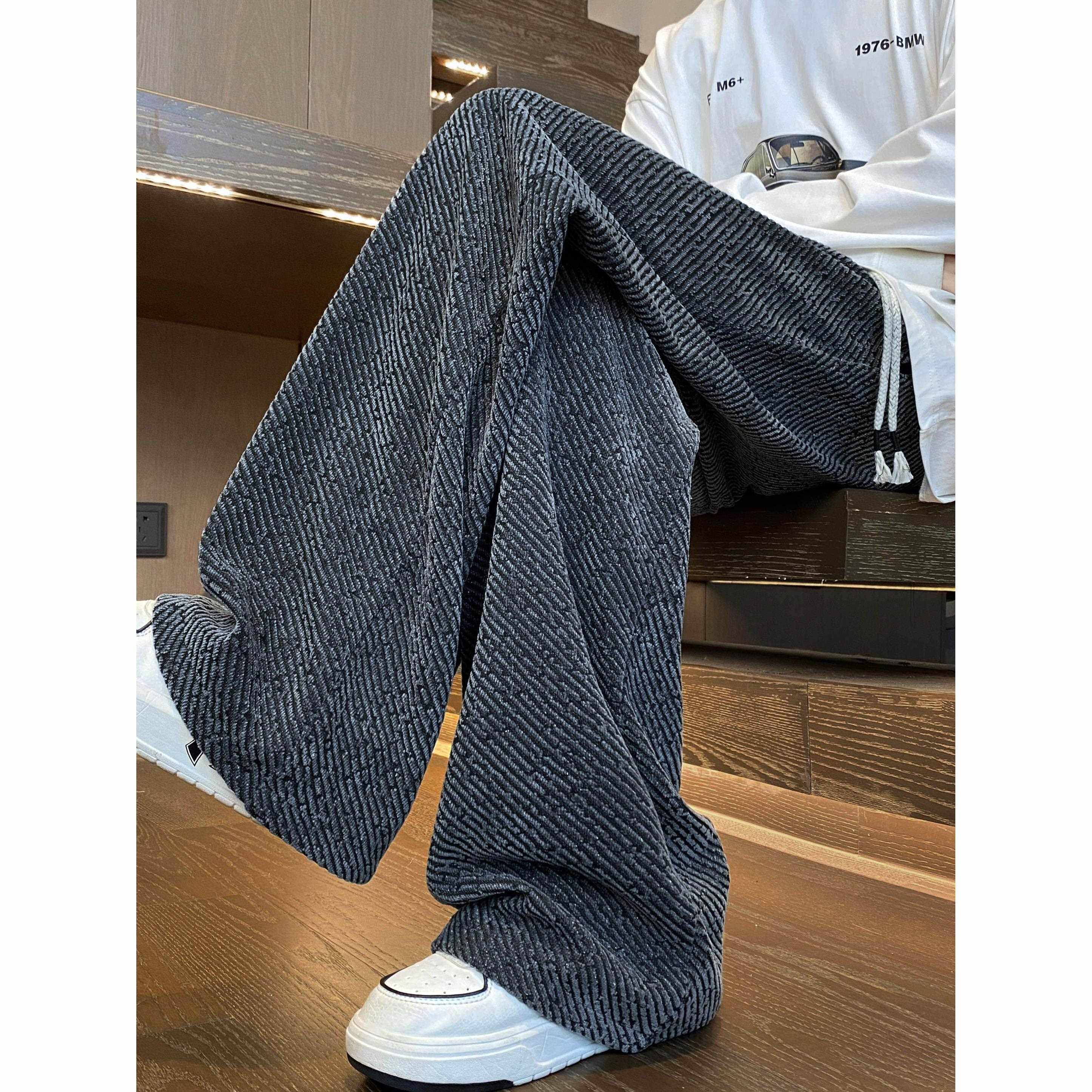 肌理感提花休闲裤子男款春秋直筒宽松垂感阔腿裤美式潮流拖地卫裤