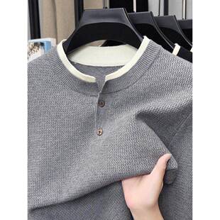 亨利领卫衣男款重磅秋冬老钱风二粒扣毛衣男士线衣潮牌针织打底衫