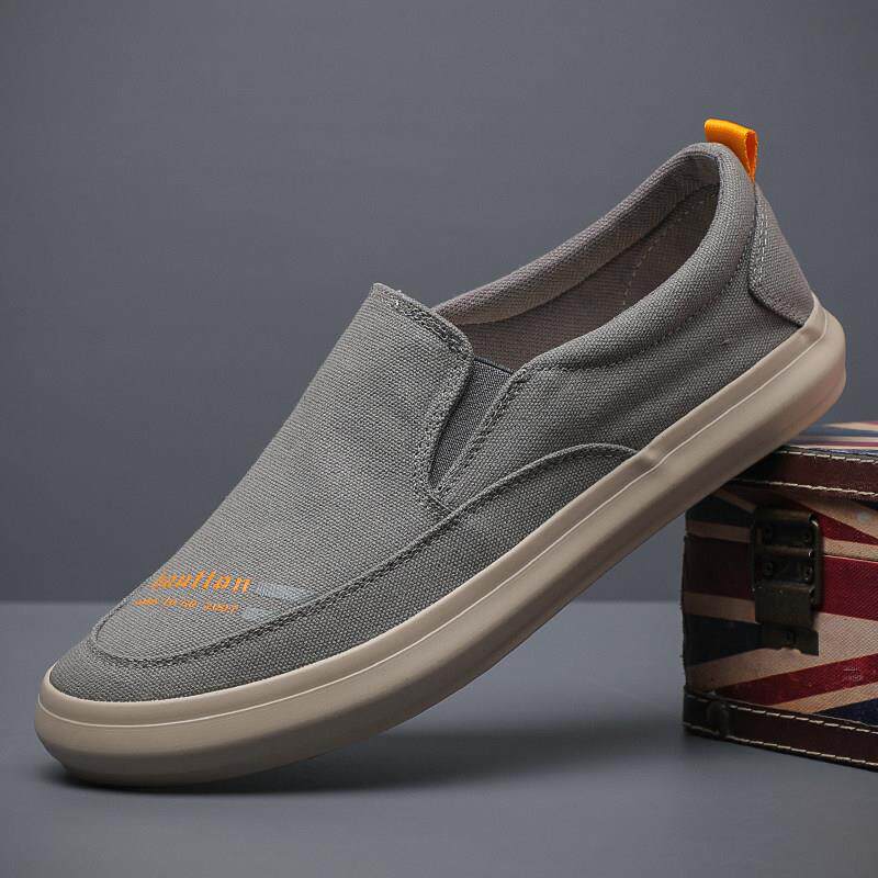 一脚蹬帆布鞋男鞋秋季低帮板鞋休闲鞋潮牌简约透气爸爸开车平底鞋