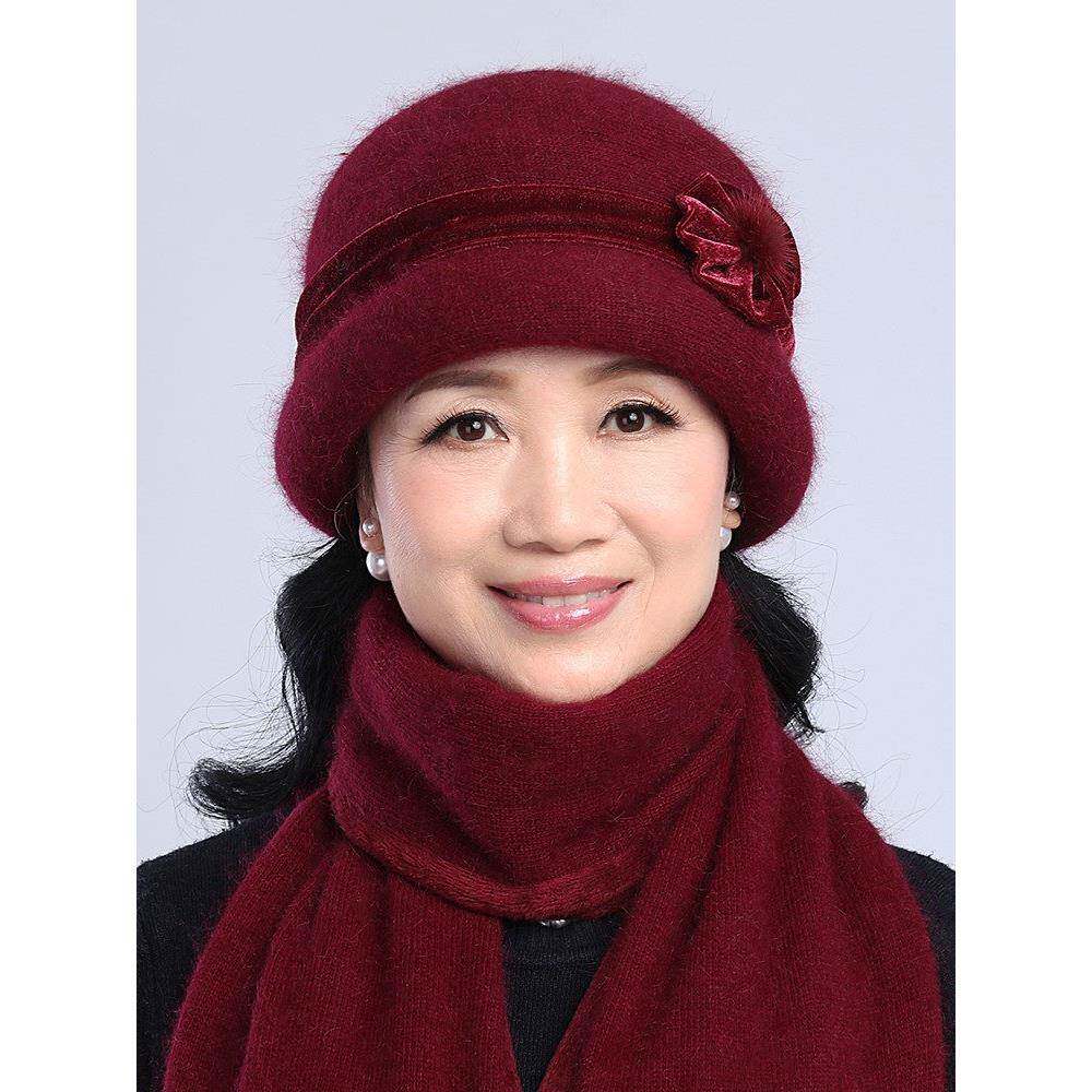 秋冬天中老年人帽子女保暖毛线帽奶奶老人帽子冬季中年妈妈帽围巾