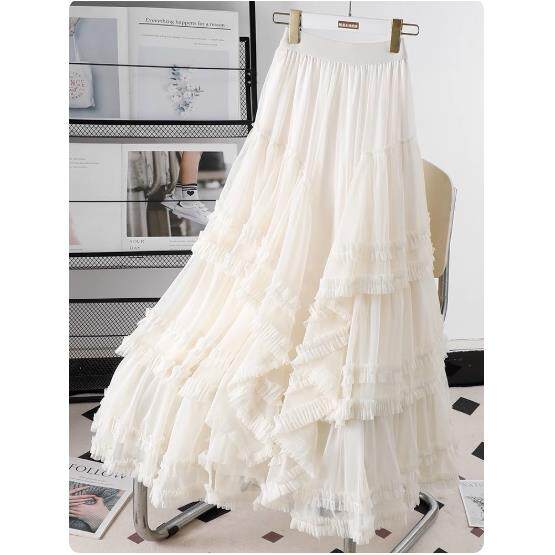 专柜法式蕾丝半身裙重工蛋糕裙女秋冬季高腰网纱蓬蓬裙A字长纱裙