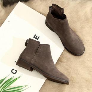 店主自留新款~磨砂真皮平底短靴女2024春秋单靴软底英伦风马丁靴