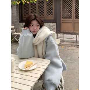 皮毛一体羊羔毛外套女冬季 淡蓝色鹿皮绒棉衣加厚毛毛棉服 2025新款