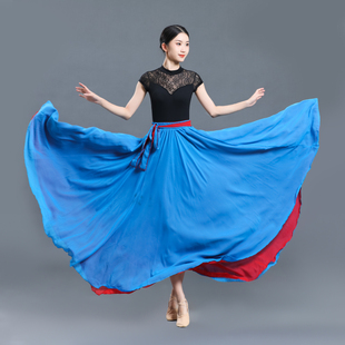 2023新款720度大摆舞蹈裙双层雪纺 540度中国舞成人大裙摆广场舞