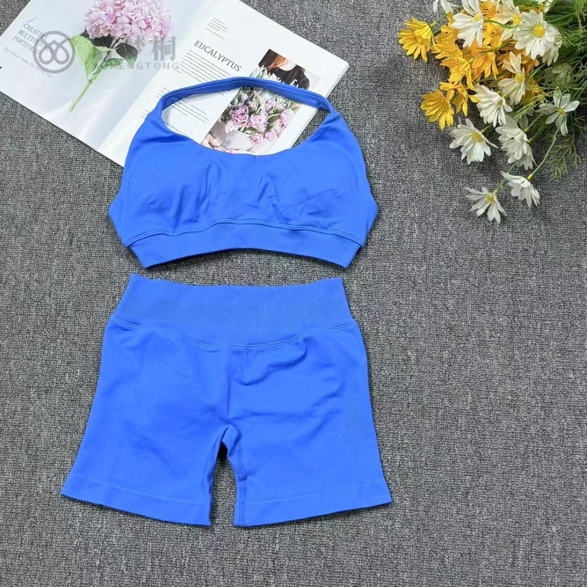 欧弹健身瑜伽服缝露背套装挂脖