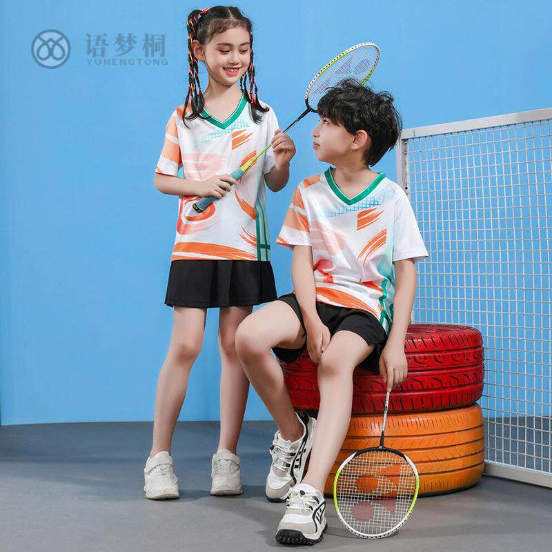 2025儿童羽毛球服运动服短袖双色乒乓球衣男女童装运动服透气印制