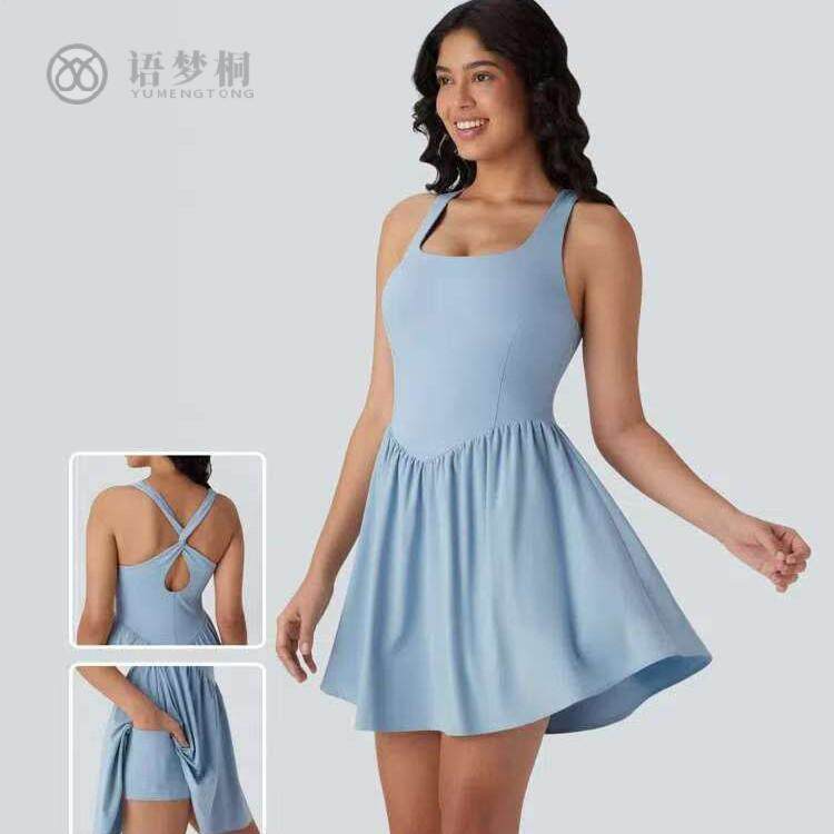 连衣裙美背套装女运动裙防走光打底户外跑步健身网球裙速干