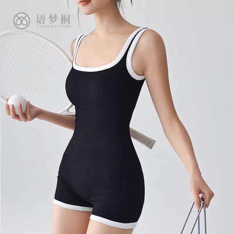 健身连体衣短裤紧身腰臀比蜜桃臀袖瑜伽服运动套装速干透气