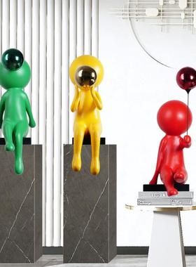 网红吹泡泡卡通小黄人物雕塑酒店售楼处样板房间抽象创意落地摆件