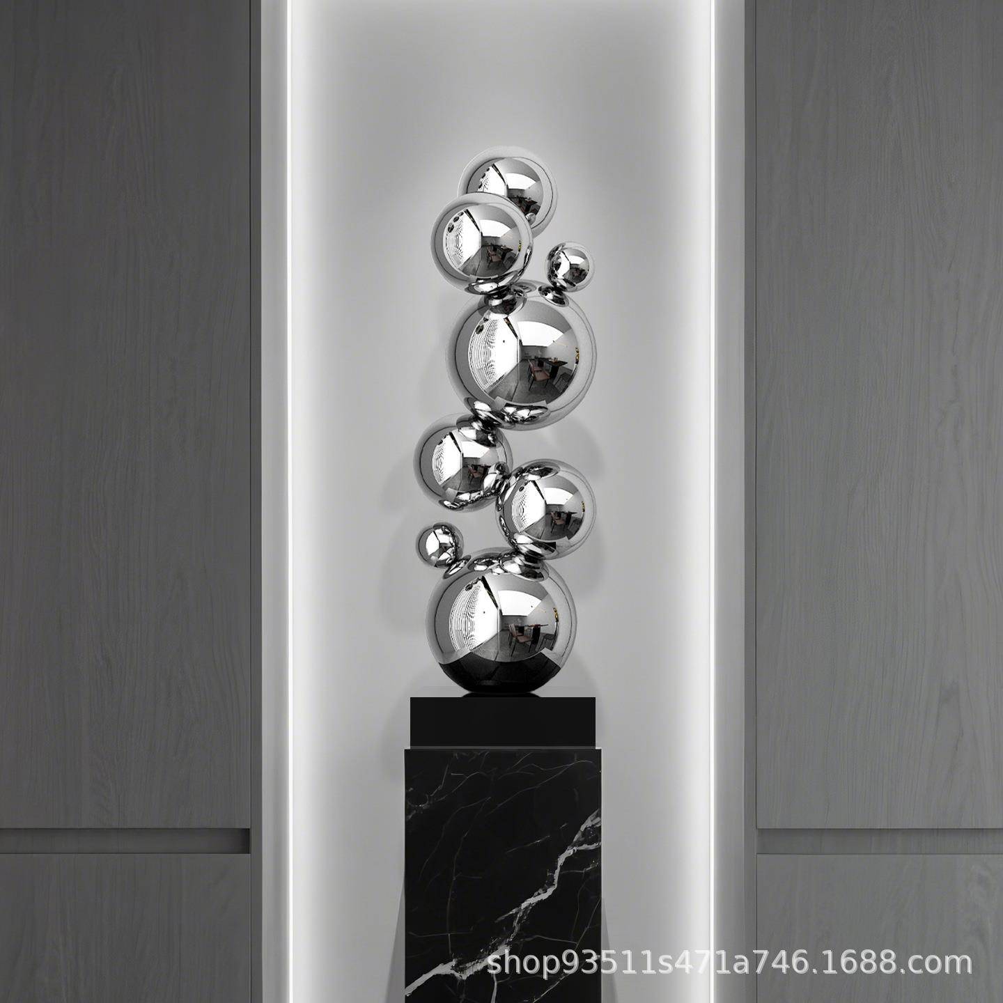 创意不锈钢金属球艺术品雕塑样板间售楼处客厅玄关设计师摆件