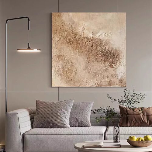 奶油风纯手绘油画侘寂客厅装饰画玄关抽象画餐厅简约肌理立体挂画