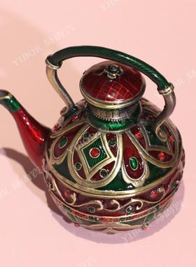 复古珐琅彩首饰盒茶壶装饰盒合金创意家居中古礼品阿拉伯摆件