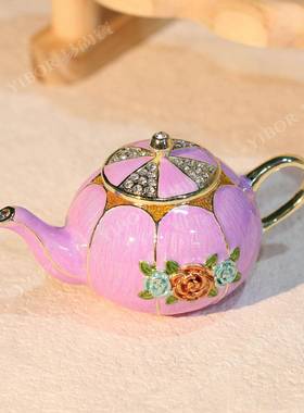 珐琅彩首饰盒中古风茶壶新款七宝烧手工艺品节日礼物家居摆件装饰