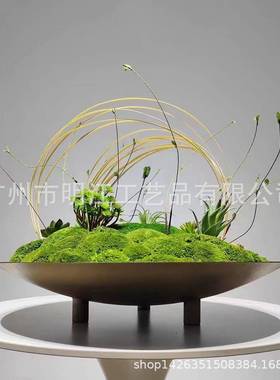 中式铁艺三脚盘样板间酒店餐桌摆花新微景观托盘仿真花造景盘