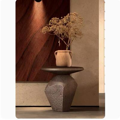 艺术感侘寂风原木色边几异形艺术品角几高级感沙发落地摆件