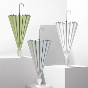 雨伞自动简约长柄伞16骨防水套直杆雨伞纯色日系小清直柄伞复古女