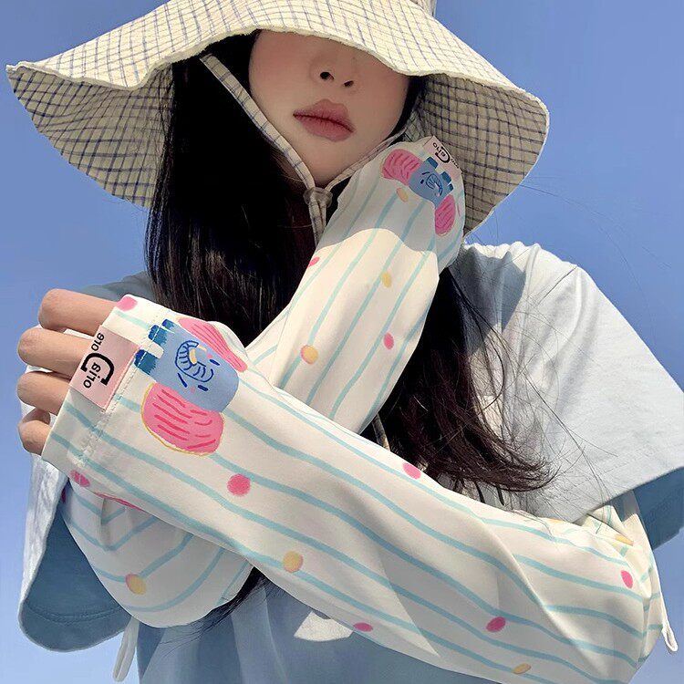 条纹大象防晒冰袖女夏2025新款宽松防紫外线遮阳冰丝袖套开车骑行